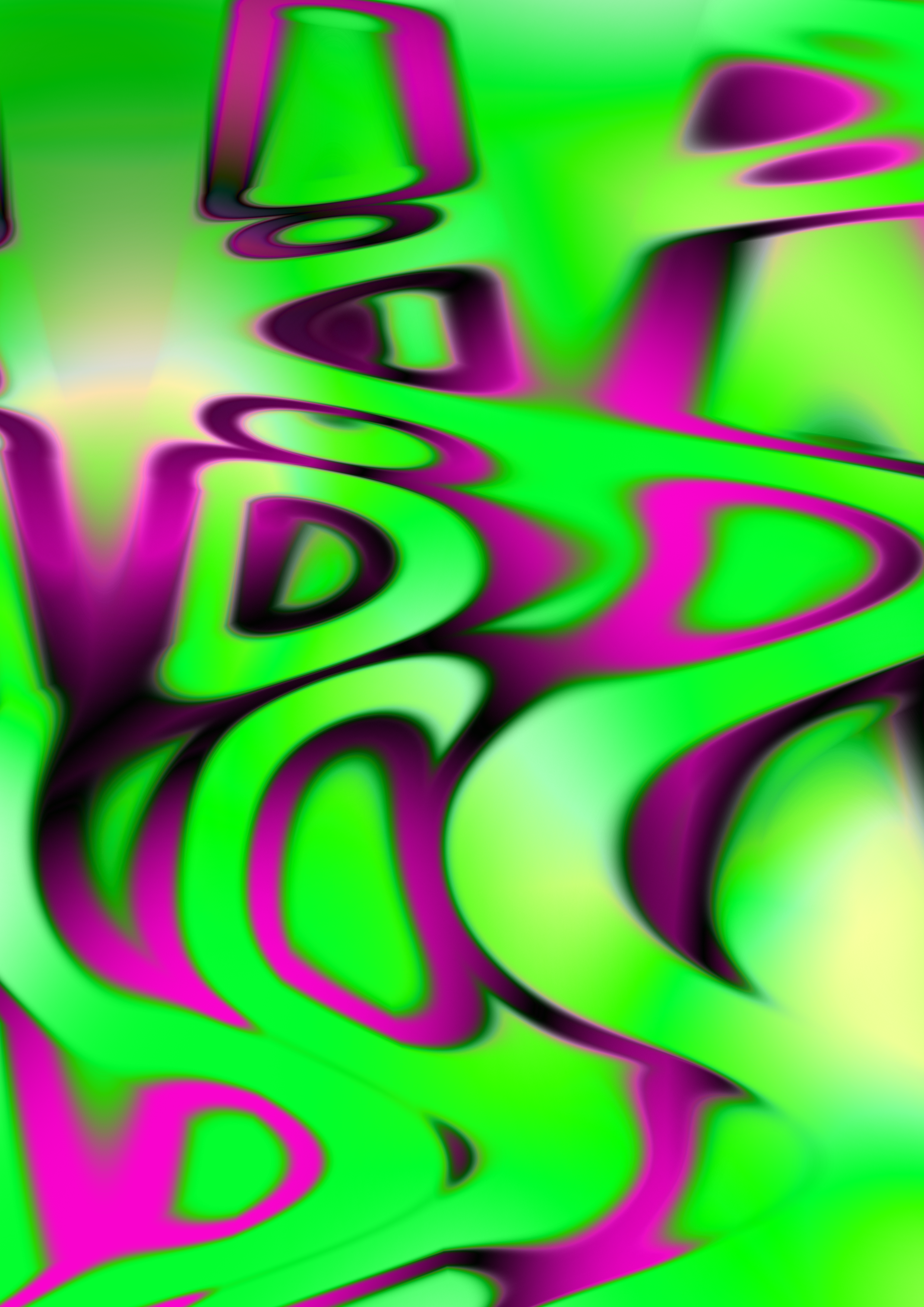 een poster met groen kleure en willekeurig roze en zwartige vormen