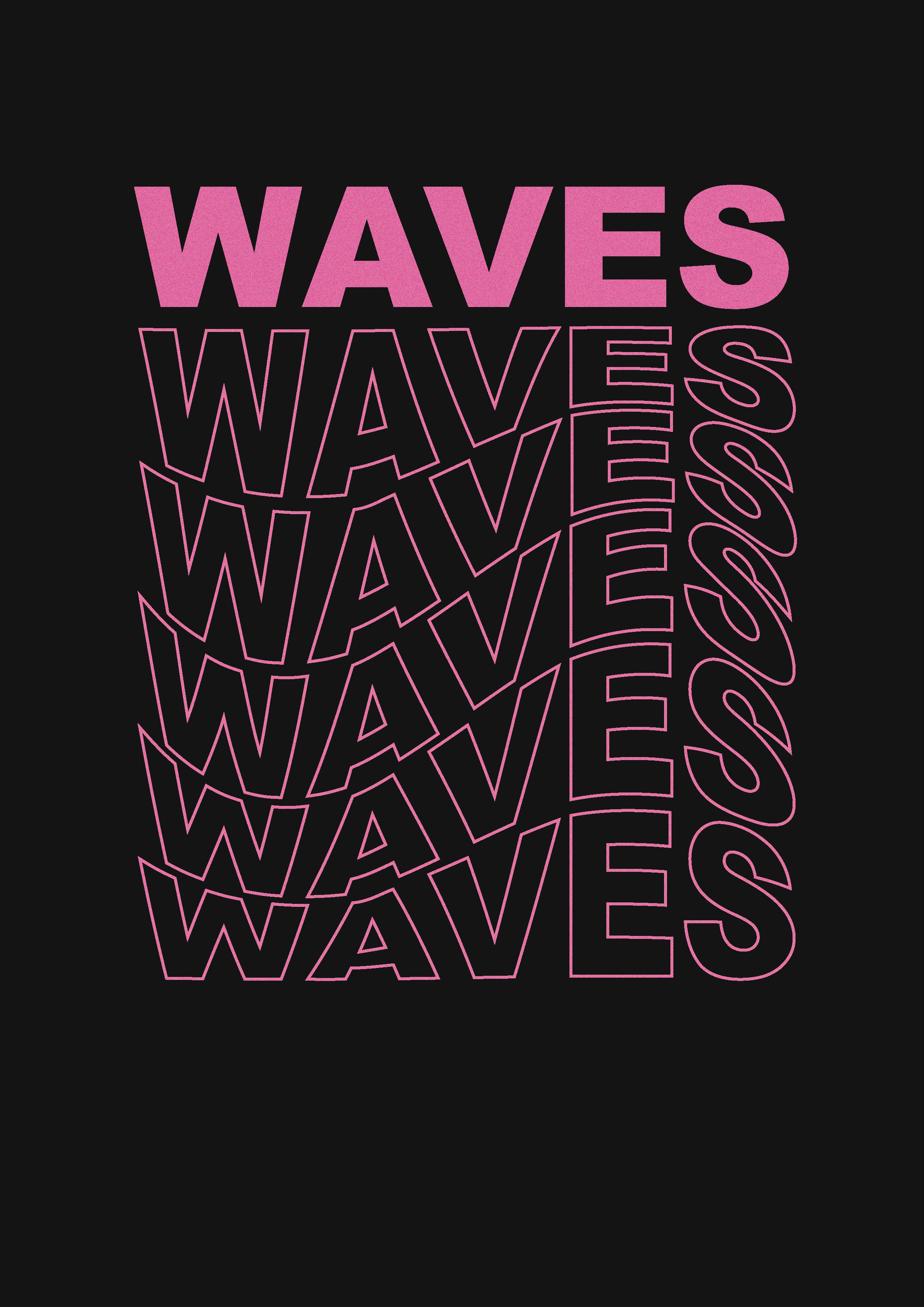 een zwarte poster met roze text.  