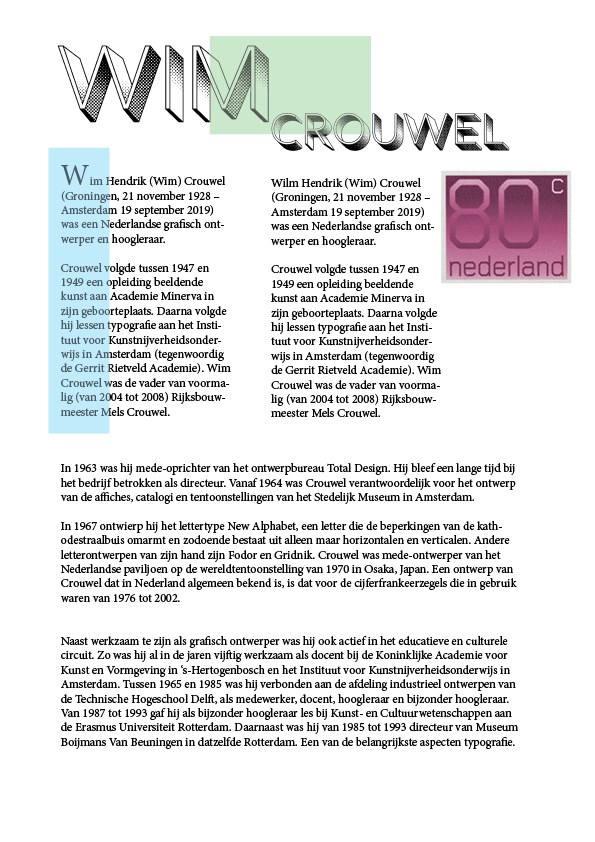poster ontwerp over de ontwerper Wim Crouwel